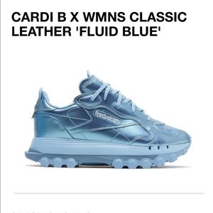 Cardi B Reebok’s in leather fluid blue.